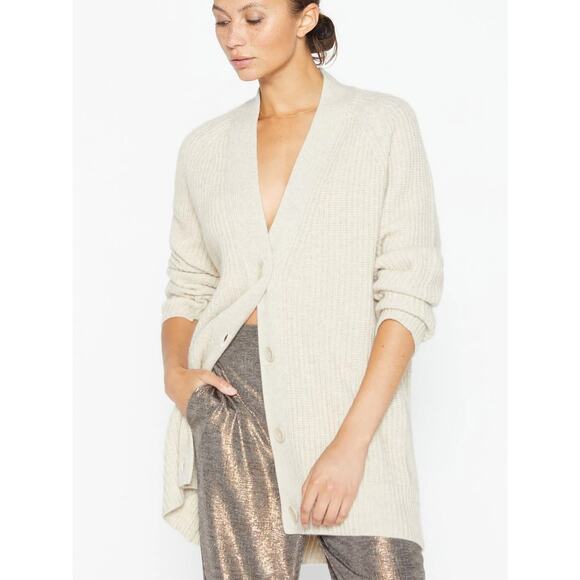 Brochu Walker Jenny Cardigan Large Macaroon Melange Cream Wool Cashmere - Picture 1 of 12